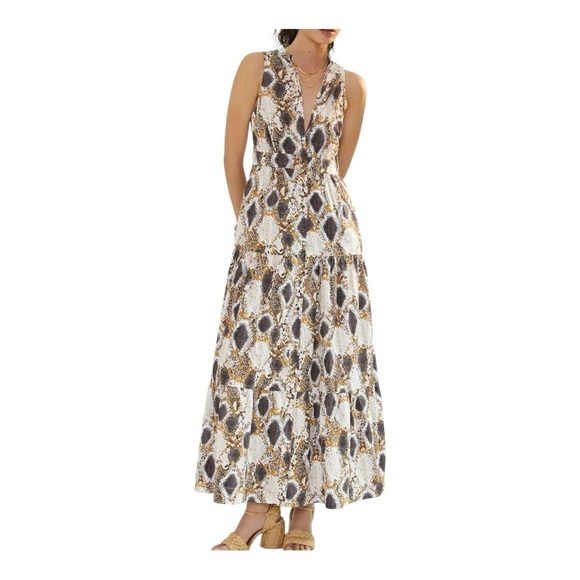 Maeve by Anthropologie Snake-Printed Maxi Button Front Back Cutout Dress Size 2 - Picture 12 of 13
